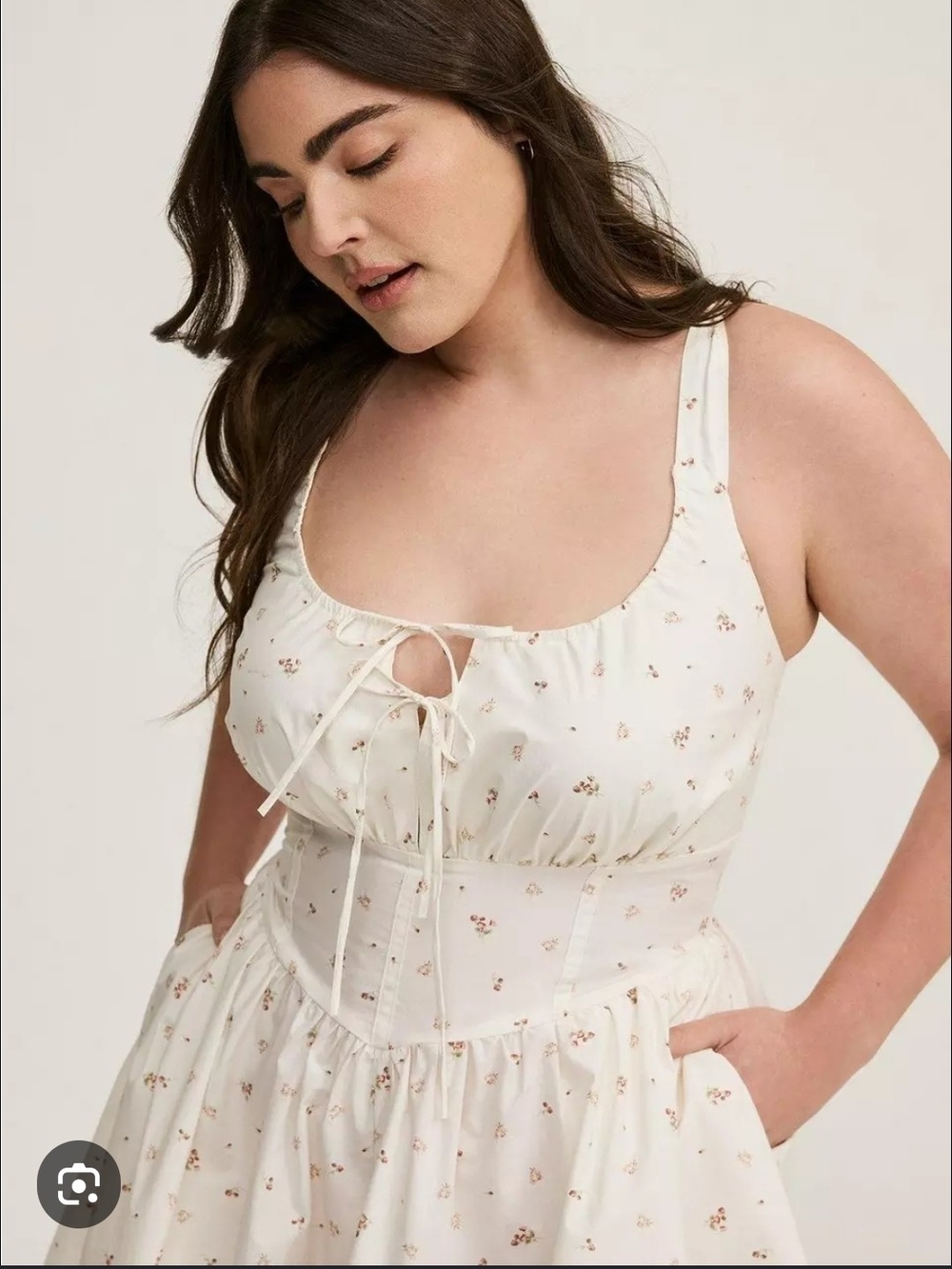 torrid Cream Floral Tie-Front Midi Dress - Picture 2 of 12
